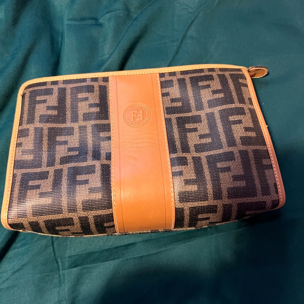 Fendi Black and Tan Toiletry Bag with Iconic Design